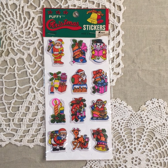 Vintage Christmas Puffy Stickers And Candle Tin NOS 1980s - Picture 4 of 17